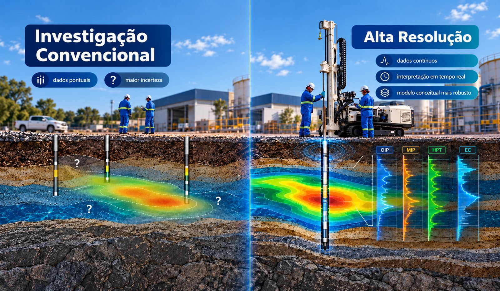 Comparação entre investigação convencional e investigação de Alta Resolução no subsolo